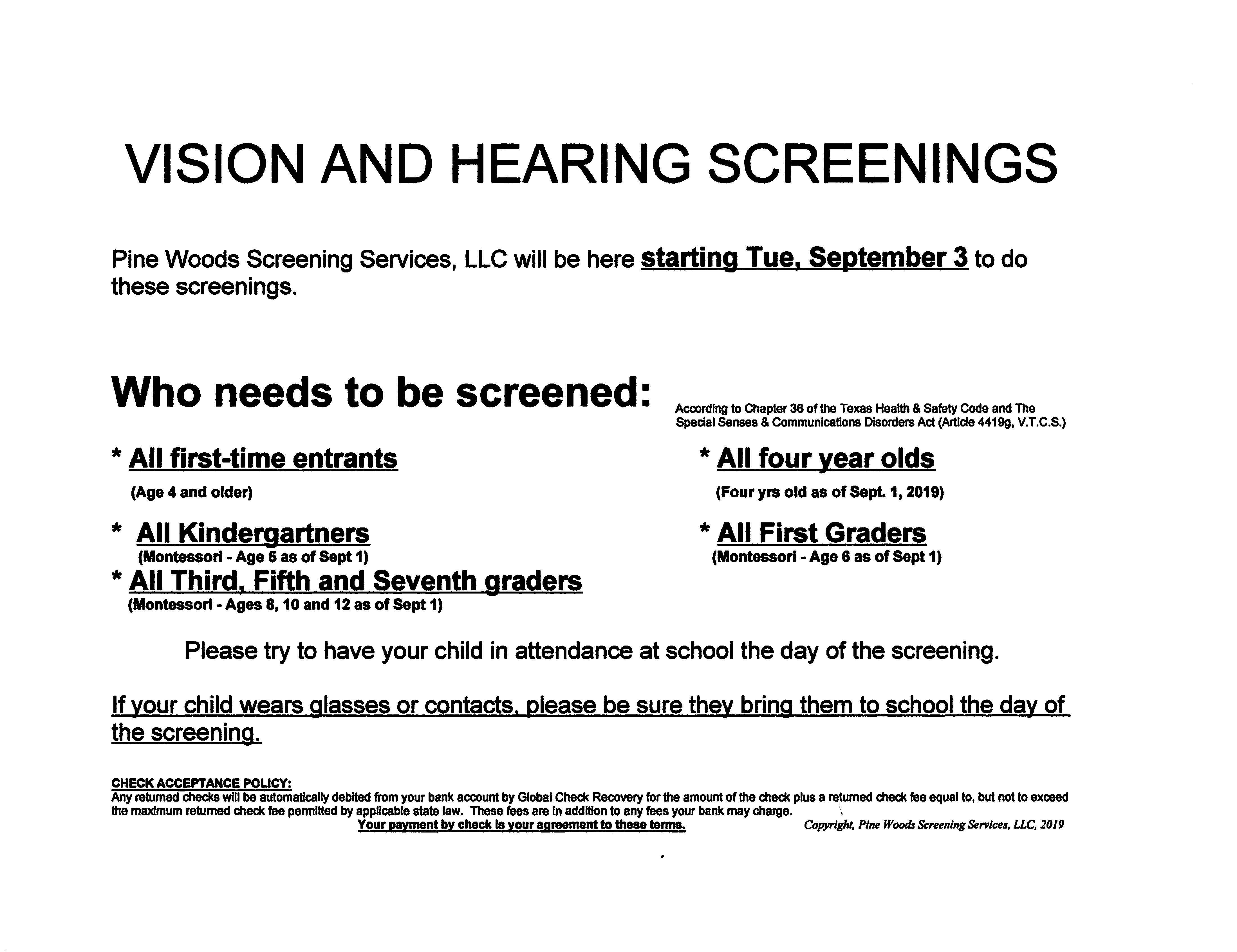 Vision and hearing screenings